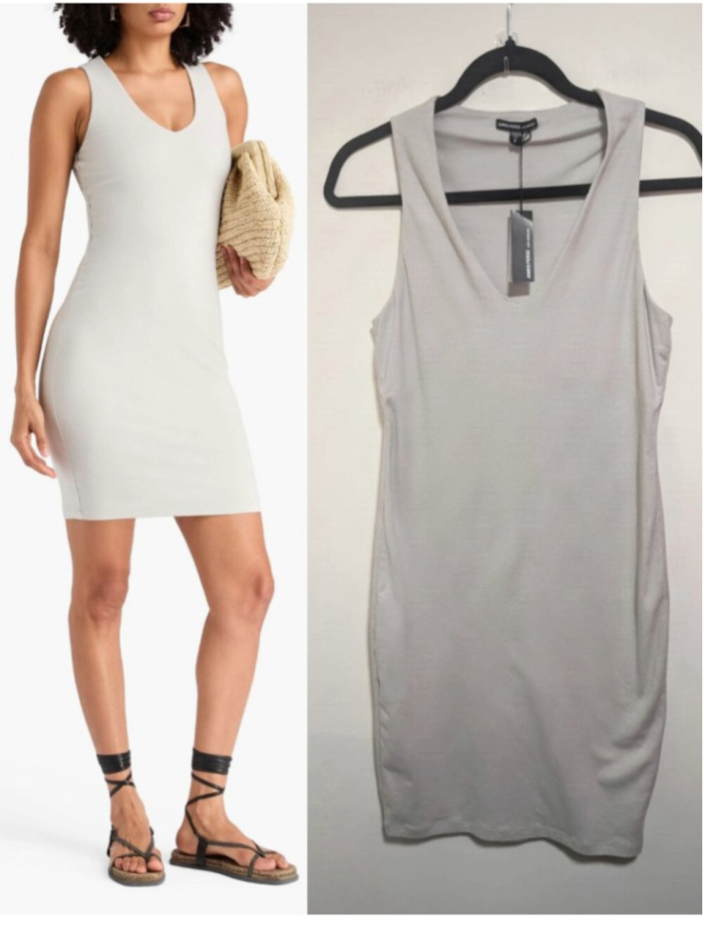 James Perse | Lotus Rib Deep V Tank Dress In Salt